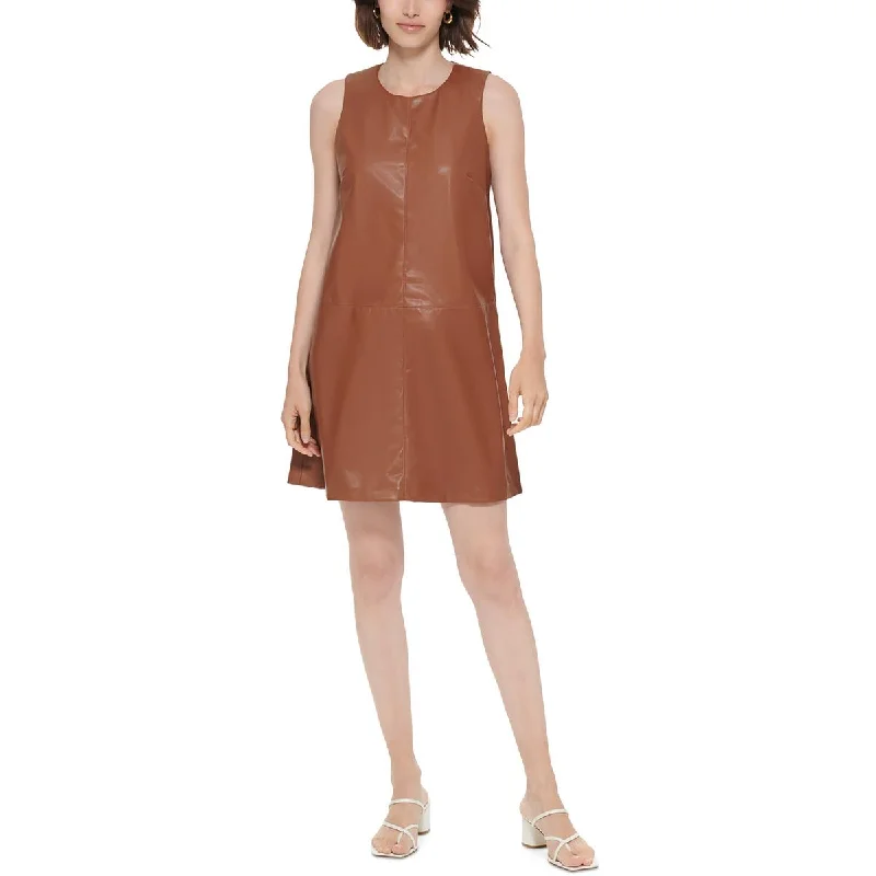 women's plus-size dressesCalvin Klein Womens Faux Leather Mini Shift Dress