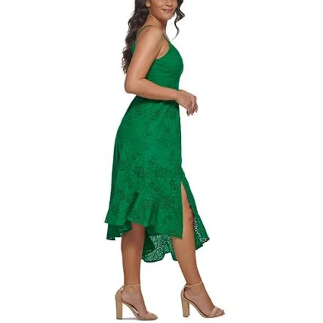 Formal DressGuess Women's Cotton Eyelet Asymmetric Midi Dress Green Size 8