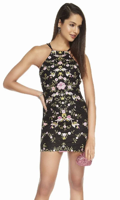 women's shift dressesAlyce Paris - 3859SC Floral Embroidered Tulle Fitted Mini Dress 3859SC