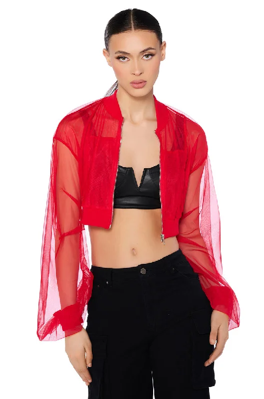 women's coats with liningMESH STACKED ARM CROP BOMBER