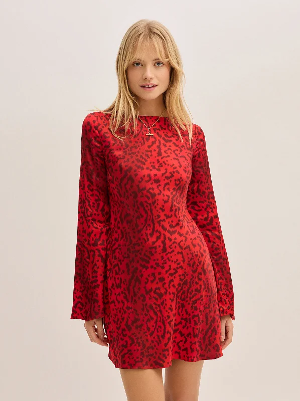 women's stretch dressesFaye Red Leopard Print Mini Dress