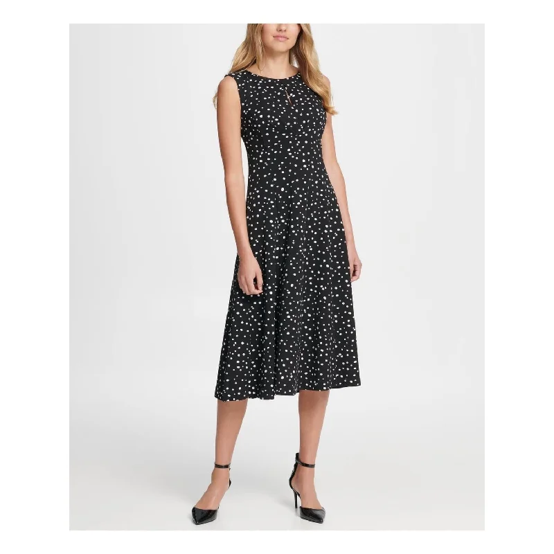 women's plus-size dressesDkny Women's Polka Dot Sleeveless Jewel Neck Midi Shift Dress Black Size 2