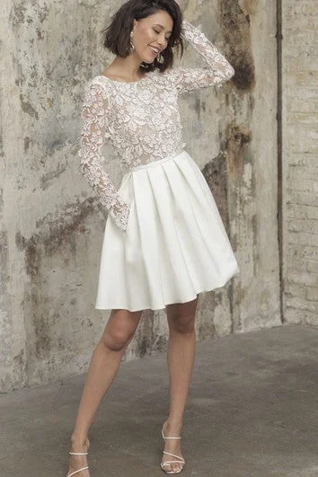 Bohemian DressModern Bateau A Line Short/Mini Knee-length Long Sleeve Wedding Dress With Appliques