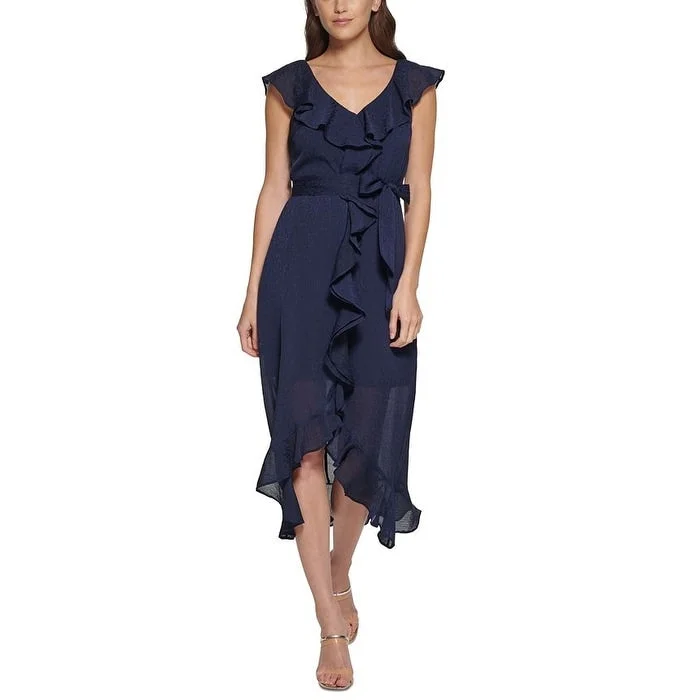 women's bridesmaid dressesDkny Women's Ruffled Midi Dress Blue Size 8