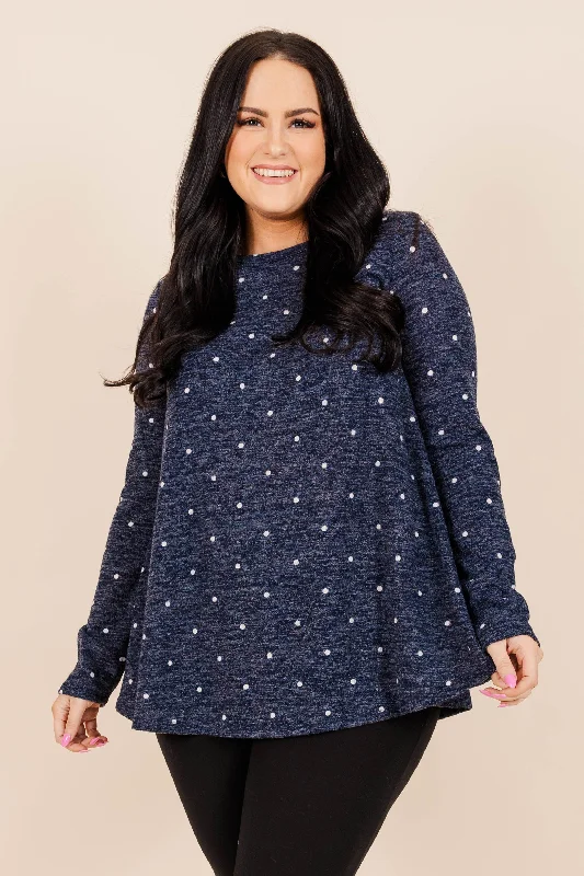 women's tops for those who want to wear pieces that are both functional and fashionableOn The Dot Of Midnight Top, Navy