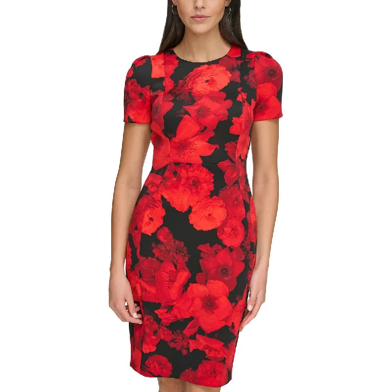 women's curve-hugging dressesCalvin Klein Womens Floral Mini Sheath Dress