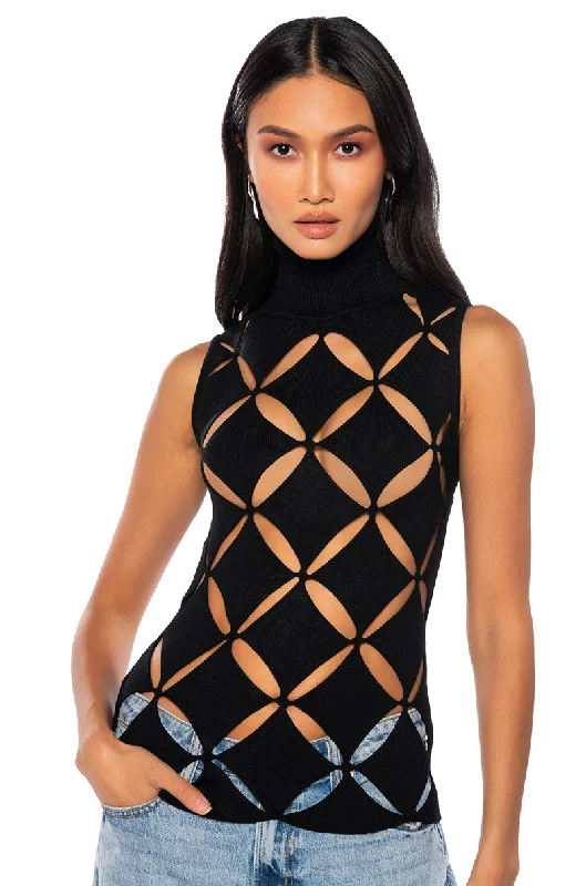 women's tops for those who want to make a fashion statementPARALLEL DIMENSION SLEEVELESS TURTLENECK