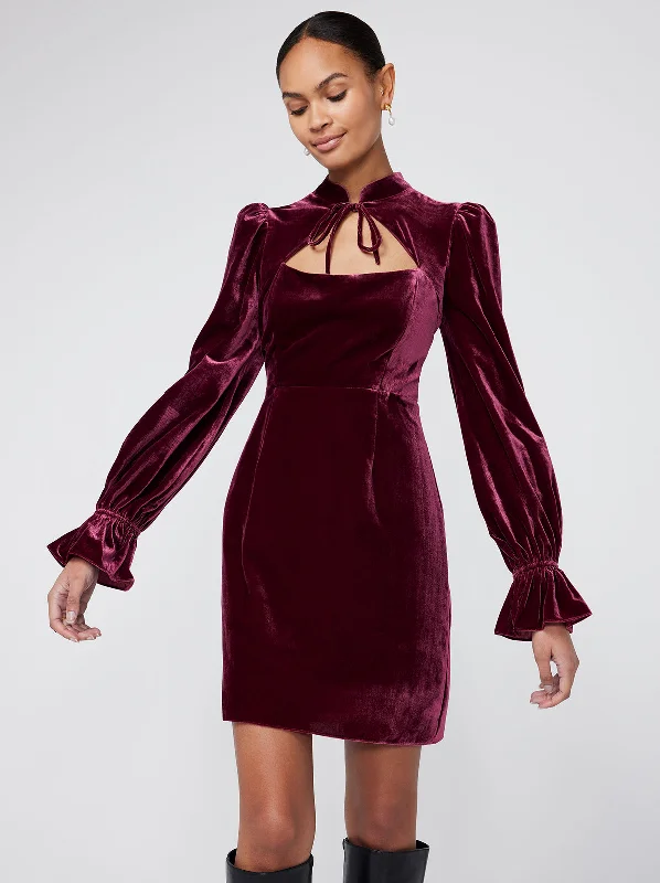 women's machine-washable dressesValentina Burgundy Velvet Mini Dress