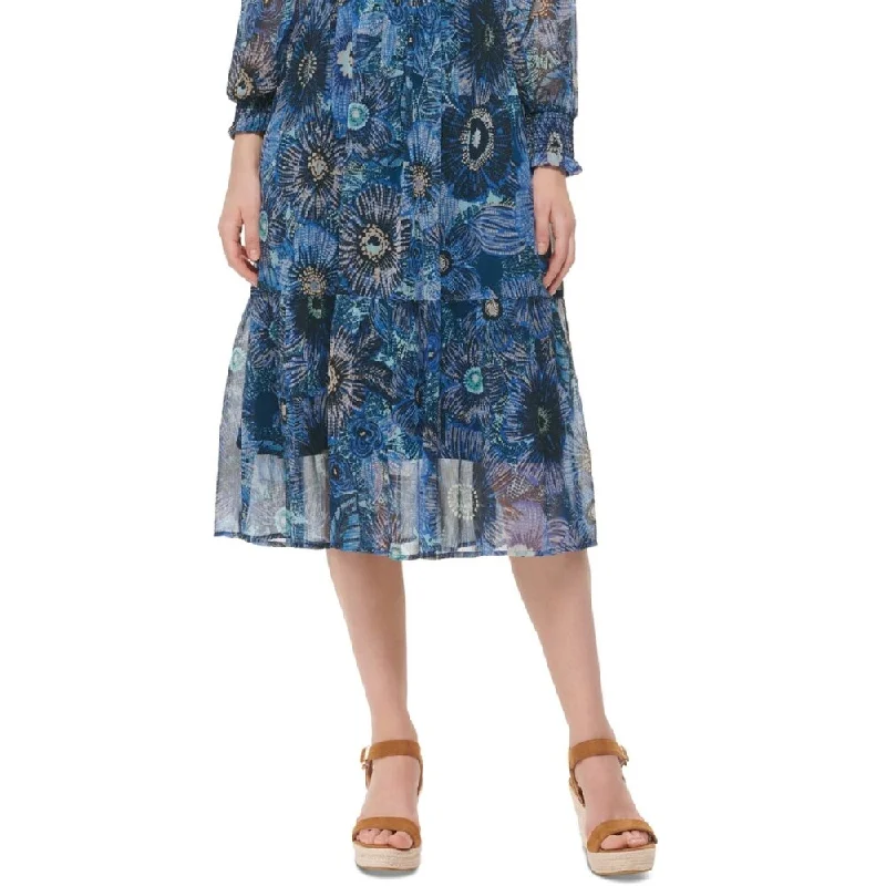 women's wrinkle-resistant dressesVince Camuto Women's Floral Print Smocked Midi Dress Blue Size 6