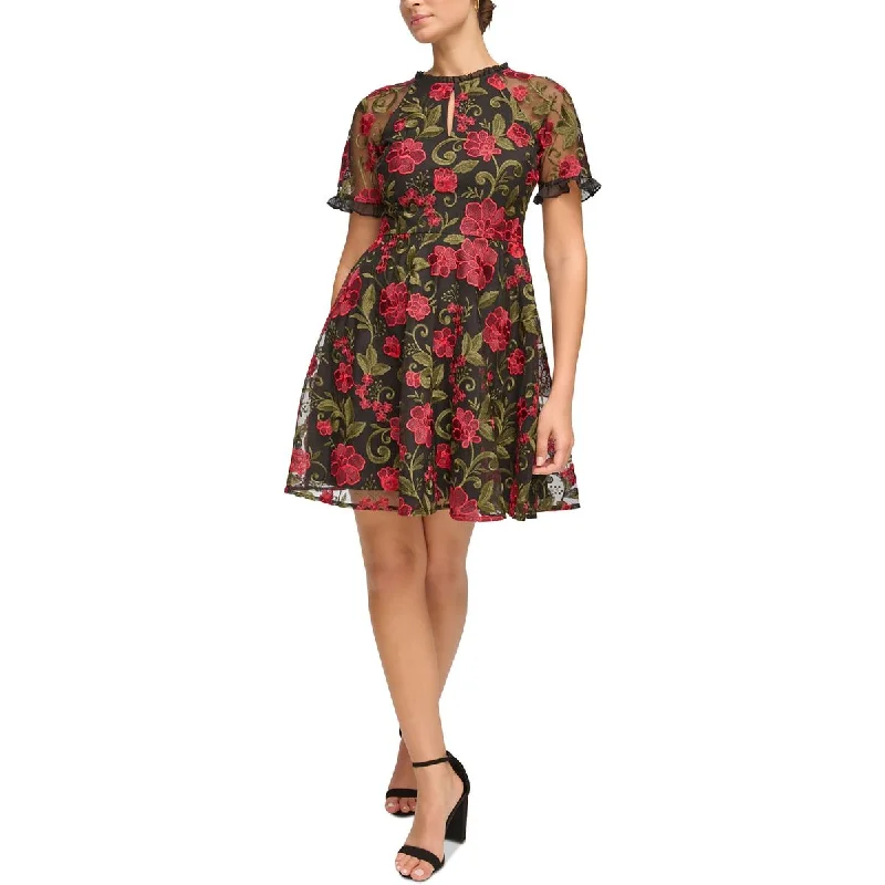 women's checkered dressesKensie Womens Floral Print Mini Fit & Flare Dress