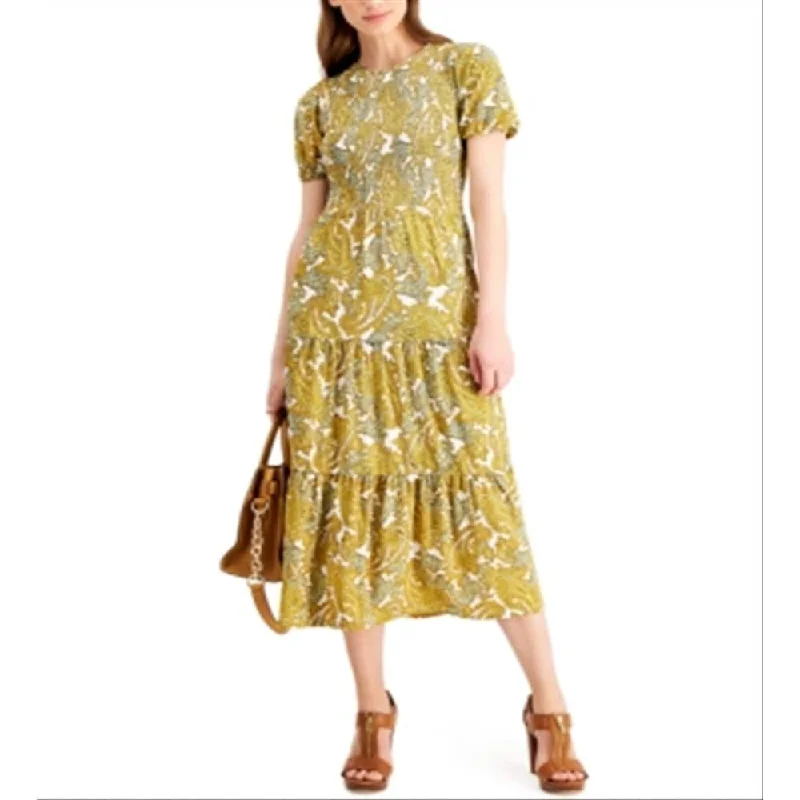 Glitter DressMichael Kors Women's Paisley Smocked Midi Dress Yellow Size Medium