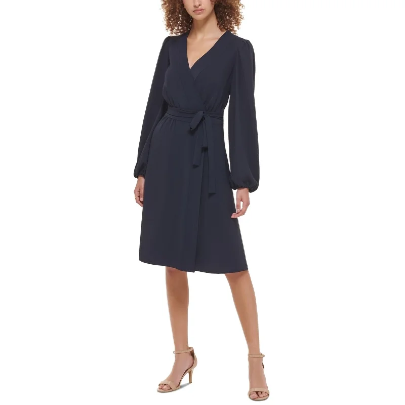 Cocktail DressTommy Hilfiger Women's Faux Wrap Blouson Sleeve Midi Dress Blue Size 8