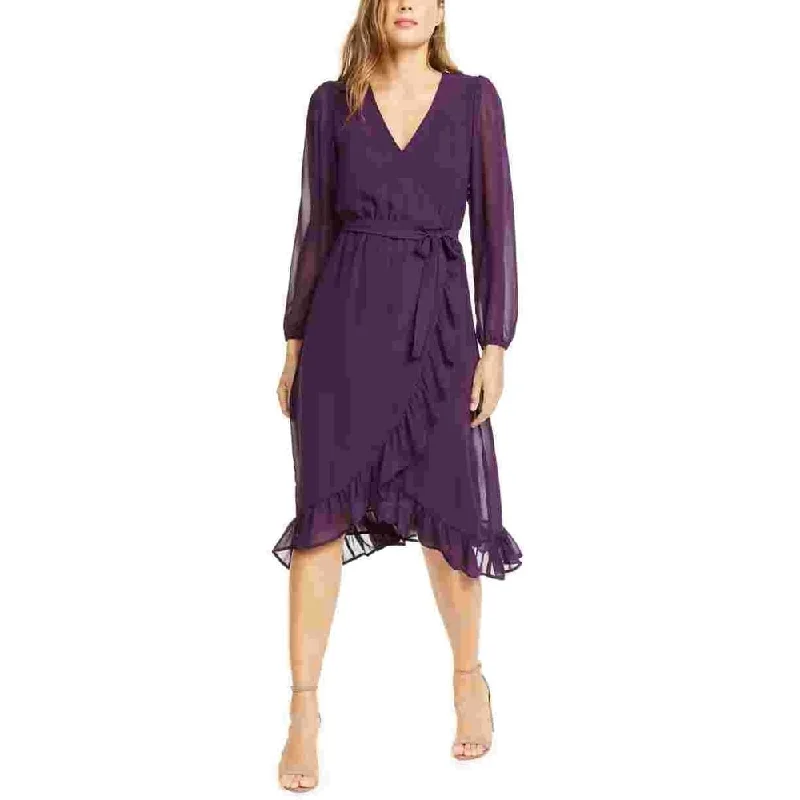 Jersey DressQ & A Women's Ruffle Hem Midi Wrap Dress Purple Size Medium