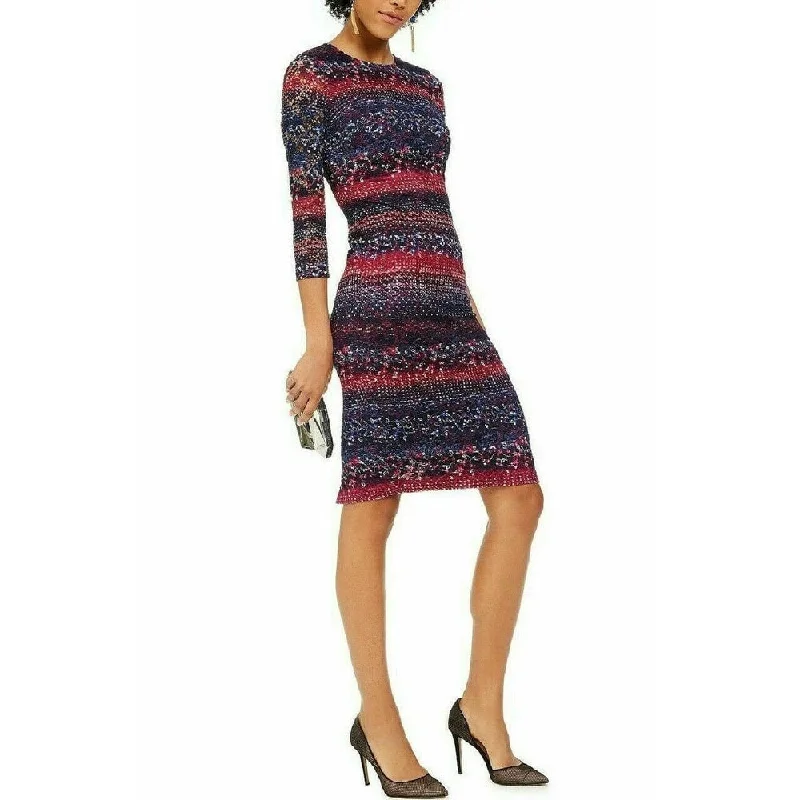 Custom DressKensie Women's Printed Lace Midi Bodycon Dress Blue Size 14