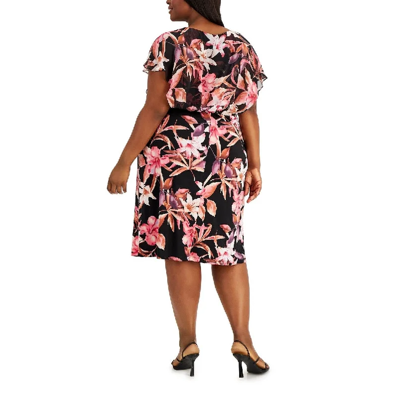 women's travel dressesConnected Women's Floral Blouson Midi Dress Purple Size 24W