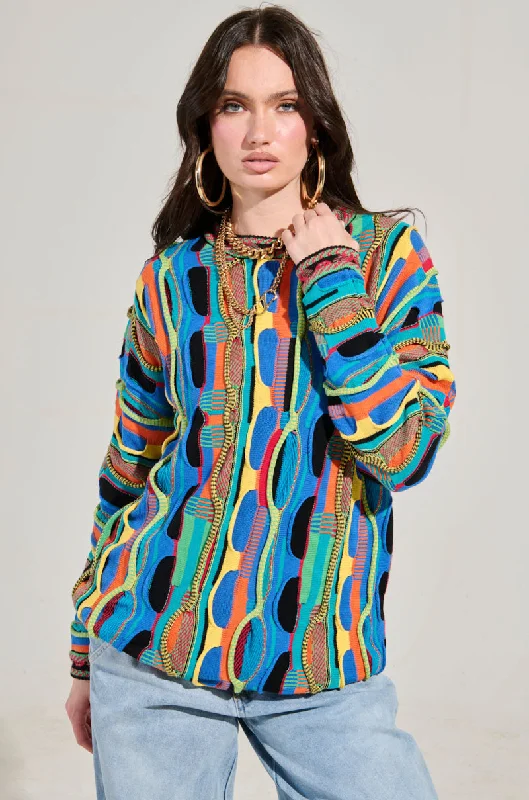 three-quarter sleeve women's topsVINTAGE COOL OVERSIZED MULTI COLOR SWEATER