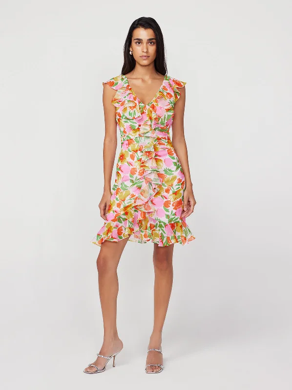 Spaghetti Strap DressEden Pink Garden Floral Mini Dress