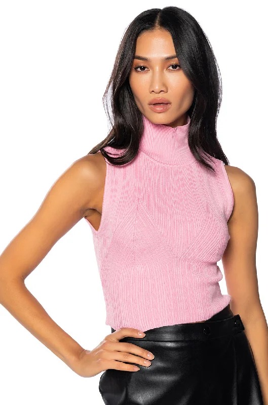 women's tops for fashion-forward individualsPAXTON SLEEVELESS TURTLENECK RIB CROP SWEATER IN LIGHT PINK