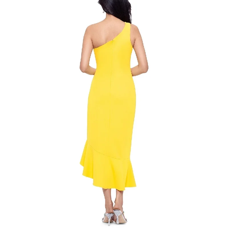 women's petite dressesXscape Women's One Shoulder Scuba Crepe Midi Dress Yellow Size 12