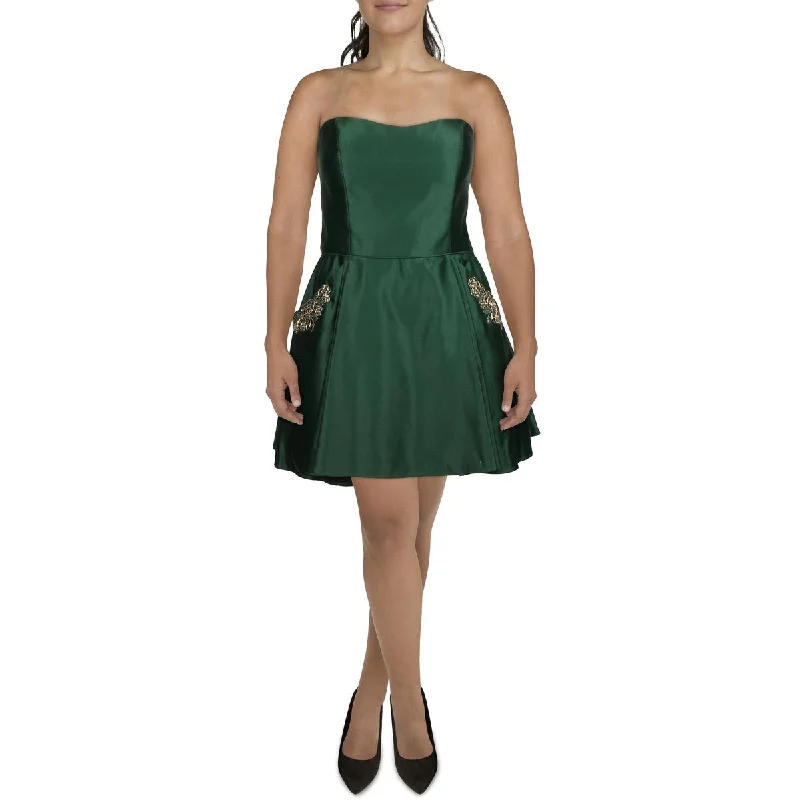 women's spaghetti strap dressesBlondie Nites Womens Juniors Satin Mini Fit & Flare Dress