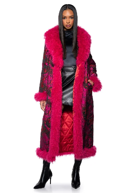 women's coats for those who want to make a fashion statementBROCADE PENNY LANE COAT WITH FAUX FUR