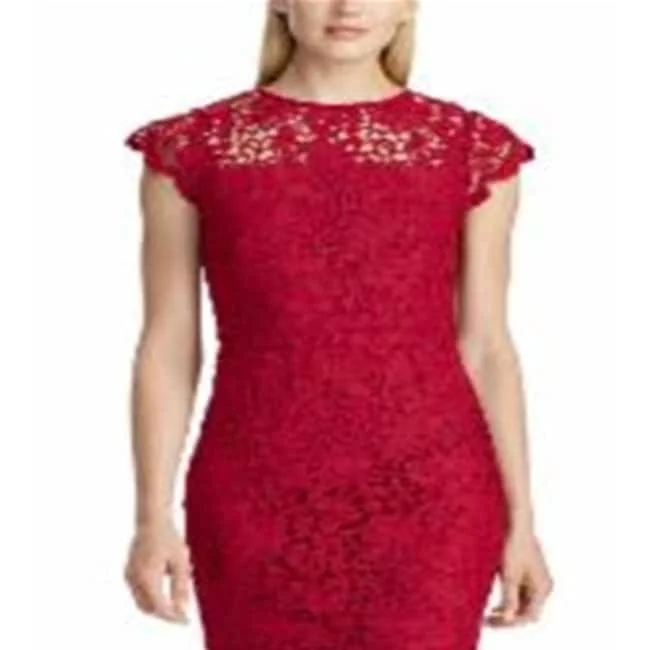 High-Neck DressRalph Lauren Women's Sleeveless Illusion Neckline Midi Sheath Wear To Work Dress Red Size 6