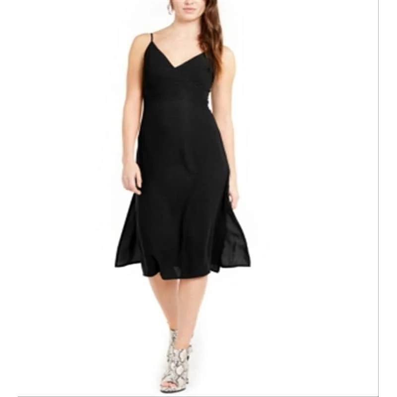 Scoop-Neck DressQ & A Women's A Line Dress Jet Solid V Neck Midi Black Size Medium