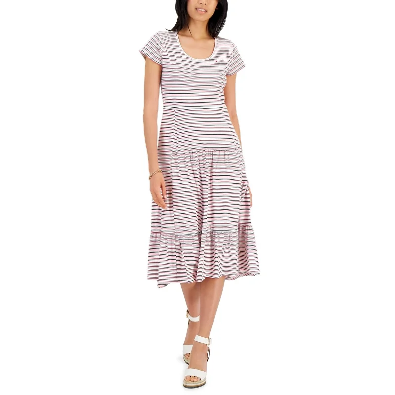 Flowy DressTommy Hilfiger Women's Striped Tiered Midi Dress White Size Medium