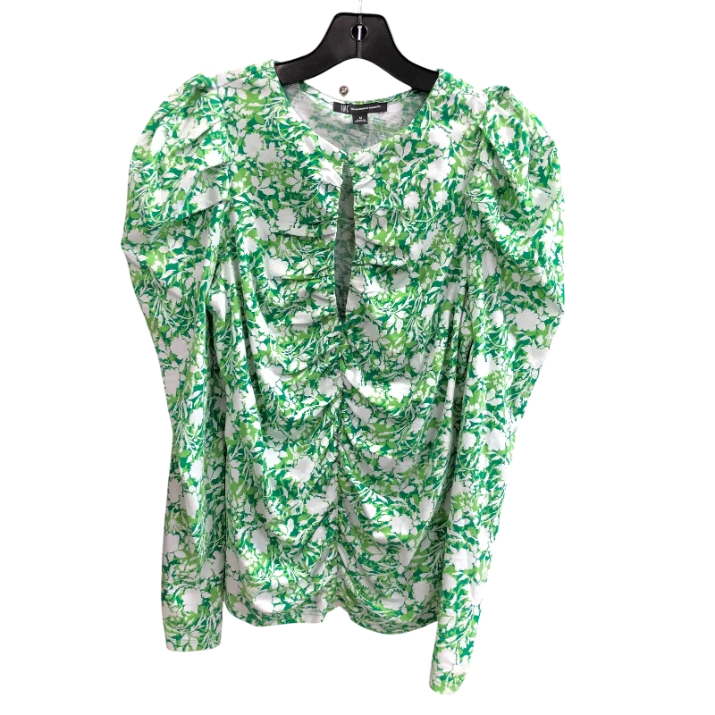 women's tops for those who love to mix and match prints and patternsTop Long Sleeve By Inc In Green & White, Size: M