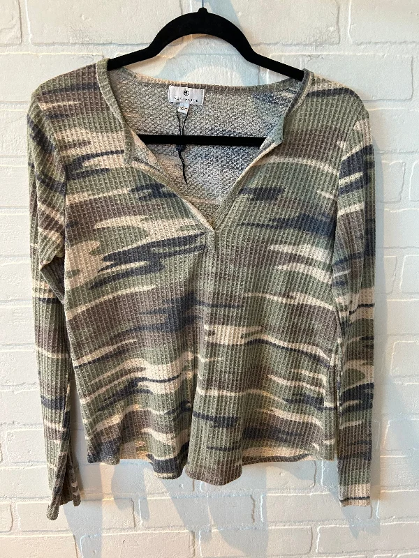 women's tops with asymmetrical designsTop Long Sleeve Basic By Socialite In Camouflage Print, Size: L