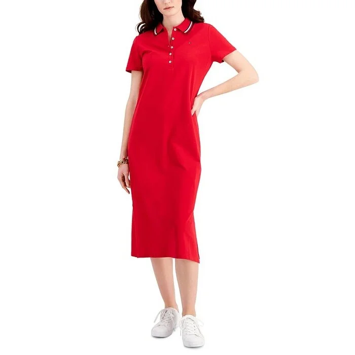 women's retro dressesTommy Hilfiger Women's Midi Polo Dress Red Size X Small