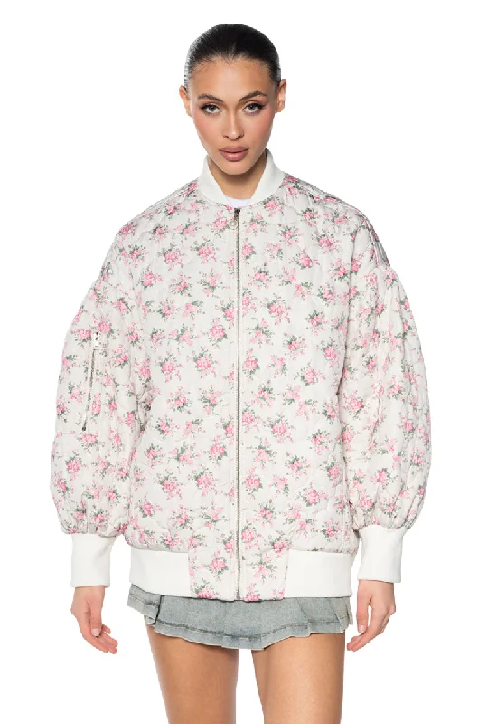 trendy women's coatsPALACE DRIVE FLORAL OVERSIZED BOMBER