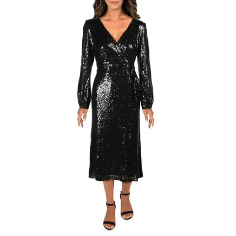 Embellished DressRalph Lauren Women's Rebekah Sequined Faux Wrap Midi Dress Black Size 10