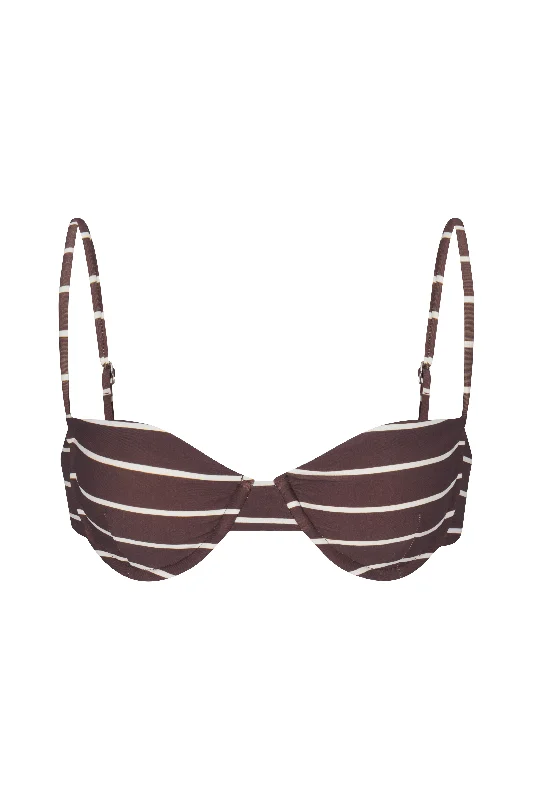 Lace-Up Female SwimwearBalconette Underwire Bikini Top in Espresso Odd Stripes