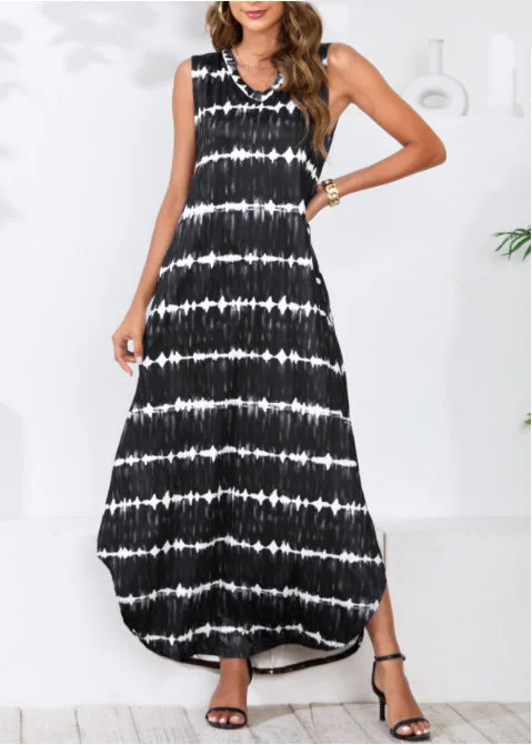 Elegant DressPowell Striped Adjustable Maxi Dress - Black