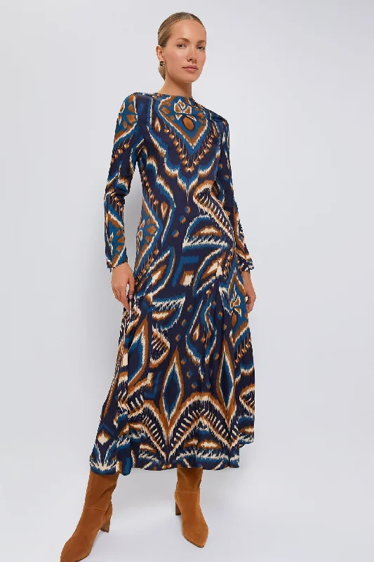 Elegant DressPineapple Ikat Blue Maxi Dress