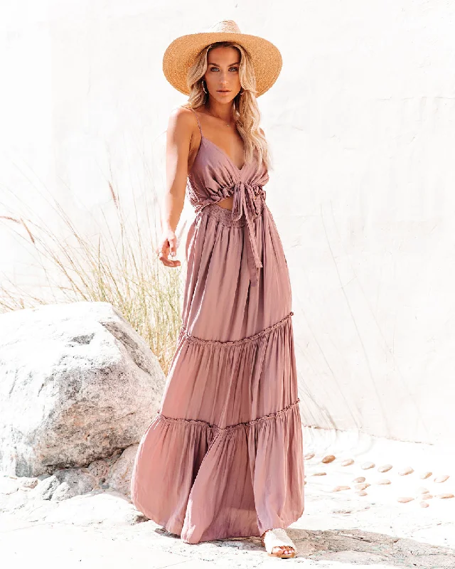 women's pastel dressesApril Rain Pocketed Cutout Maxi Dress - Dusty Mauve