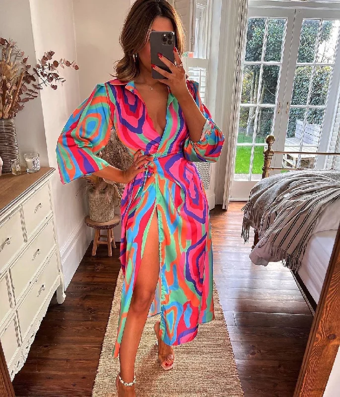 Retro DressRavi Printed Long Sleeve Wrap Maxi Dress - FINAL SALE