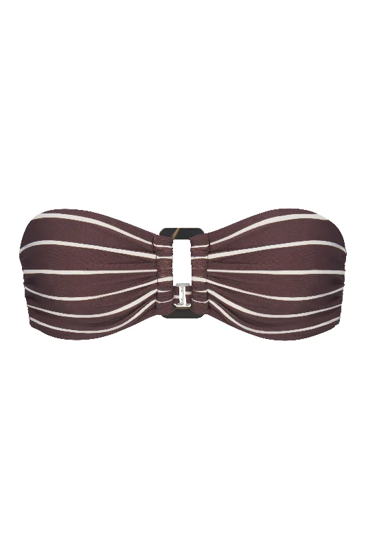 Ruffled Female SwimwearTortoise Bandeau Bikini Top In Espresso Odd Stripes