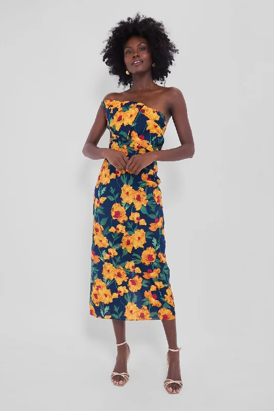 Satin DressNavy & Marigold Floral Ruffle Margot Maxi Dress