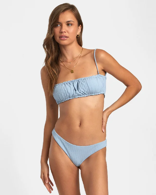 High-Waisted Bikini FemaleWide Rib 2-Way Bandeau Bikini Top - Dusty Blue