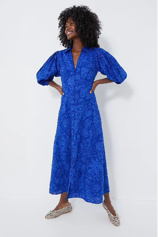 Peplum DressRoyal Blue Button Front Brady Maxi Dress