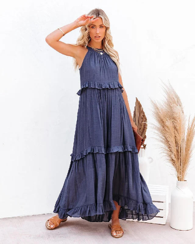 Tiered DressBrave Soul Pocketed Halter Maxi Dress - Navy