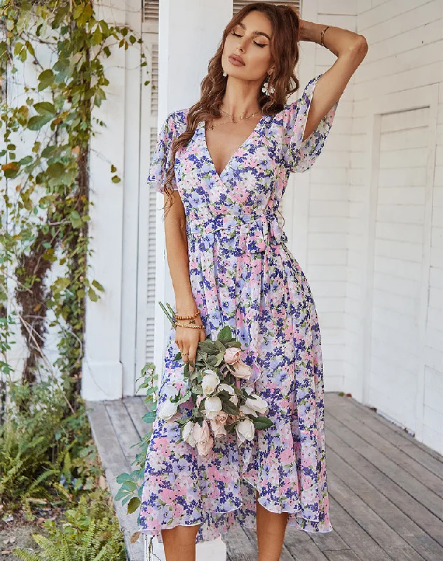 women's machine-washable dressesThere She Goes Floral Ruffle Maxi Dress