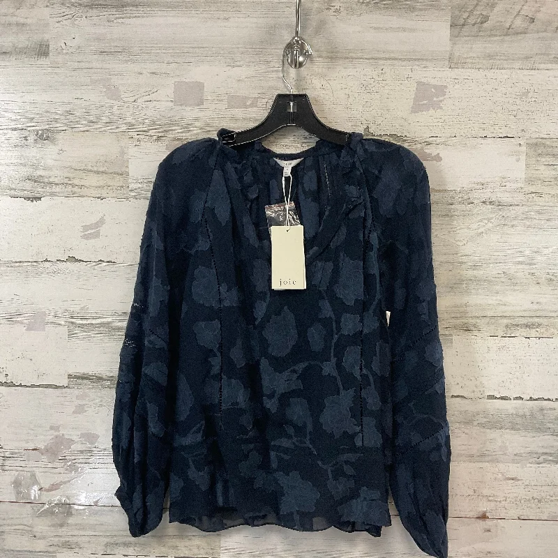 women's tops for those who want to add a touch of elegance and sophistication to their everyday wearBlouse Long Sleeve By Joie In Navy, Size: S