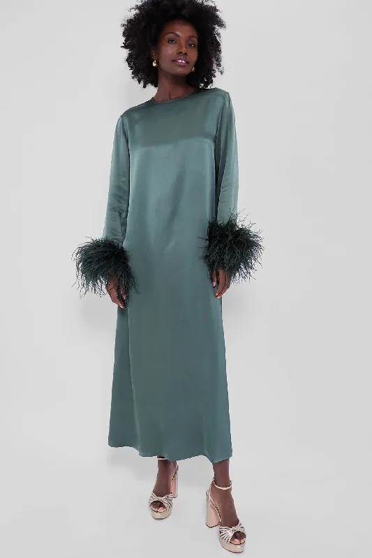 Plus-Size DressGreen Suzi Maxi Dress with Detachable Feathers