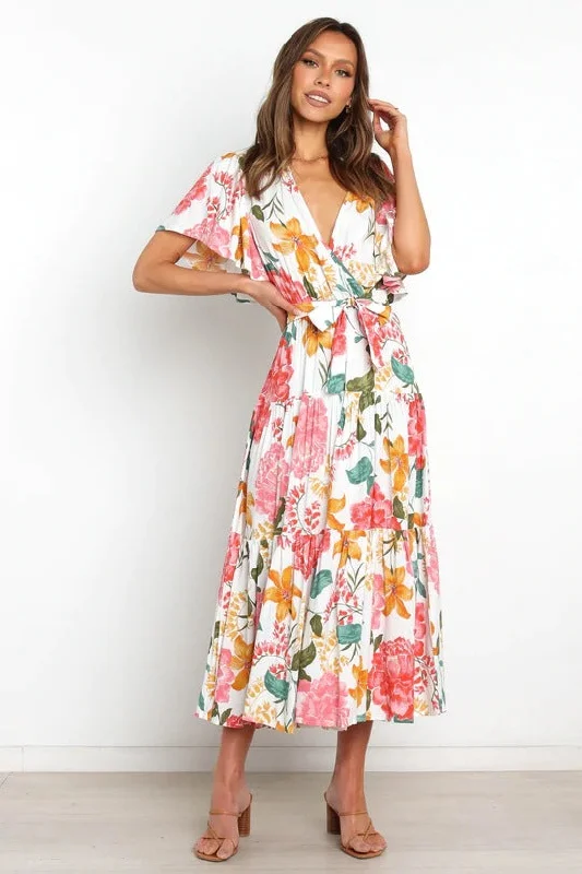 women's travel dressesTaylen Satin Floral Cutout Maxi Dress - FINAL SALE