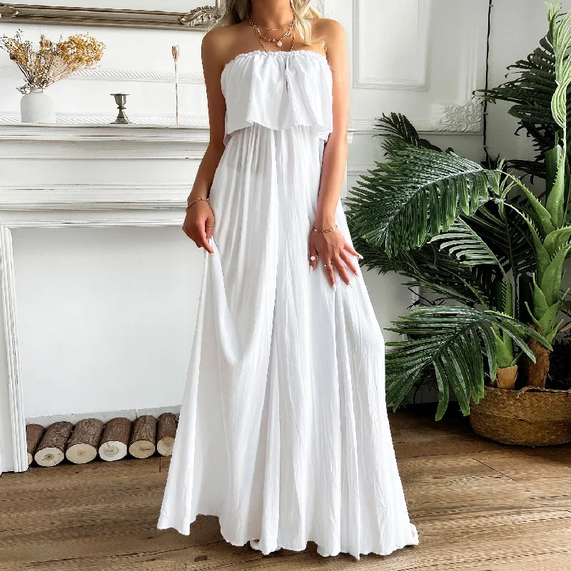 women's easy-to-wear dressesPositive Energy Strapless Maxi Dress - Off White