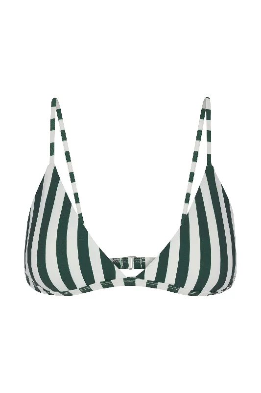 Chlorine-Resistant Female SwimwearClassic Triangle Bikini in Green Vertical Stripes