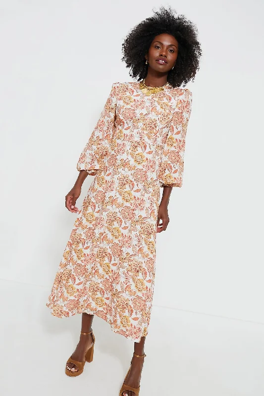 Cold-Shoulder DressSaffron Floral Sophia Maxi Dress